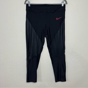 NIKE Women’s Size Large Cropped Running Workout Yoga Leggings Drawstring Swoosh
